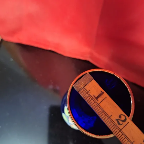 Vintage Bohemian Cobalt Blue Bud Vase – Hand-Painted Gold & Floral – 8" - Picture 11 of 11